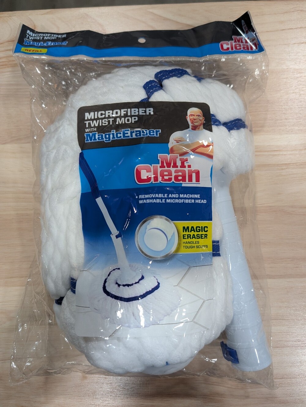 Mr. Clean Microfiber Twist Mop Head with MagicEraser - White & Blue Refill